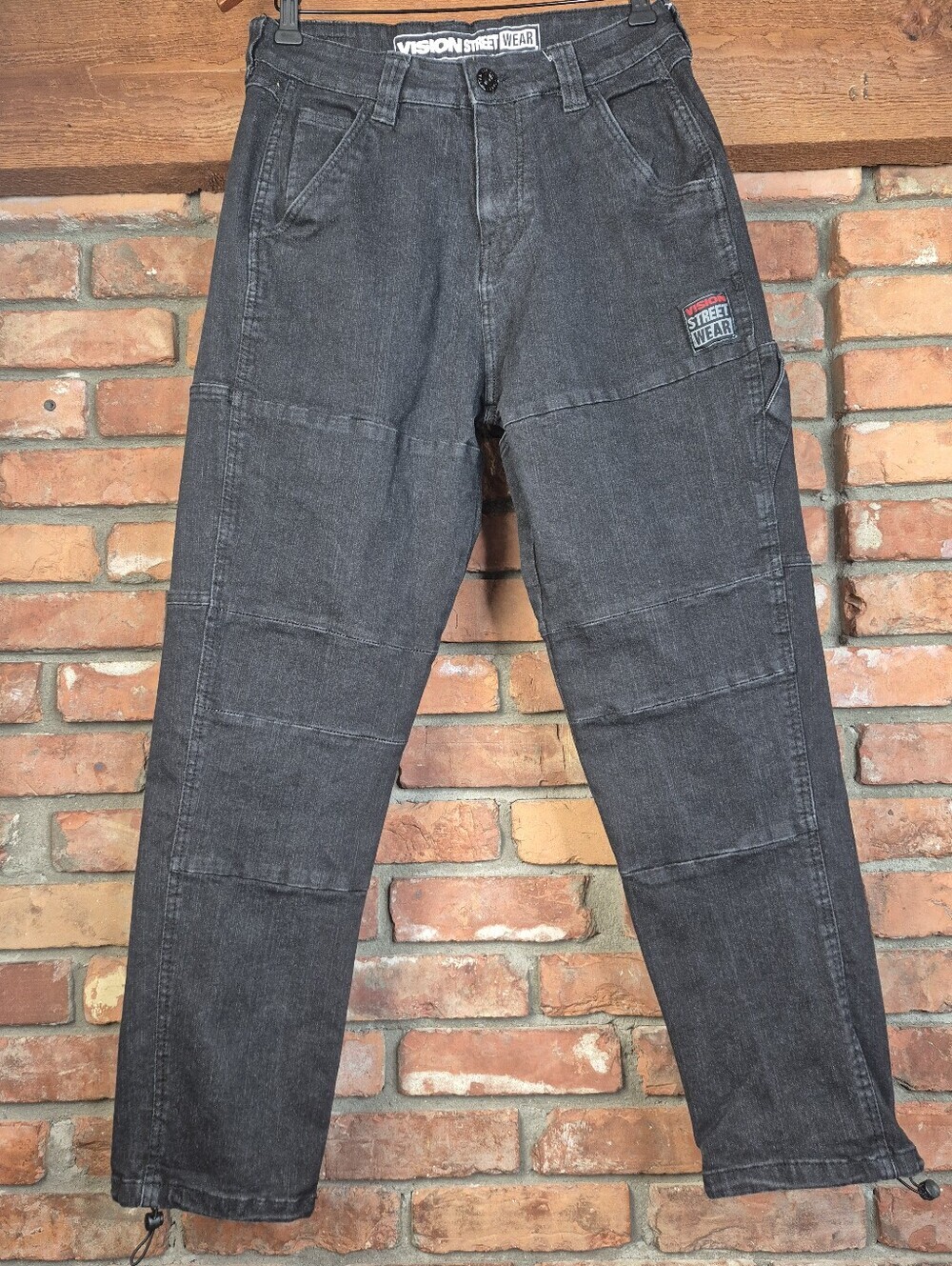 Vision Street Wear Y2K Black Carpenter Jeans Utility Skater Wide Leg 28